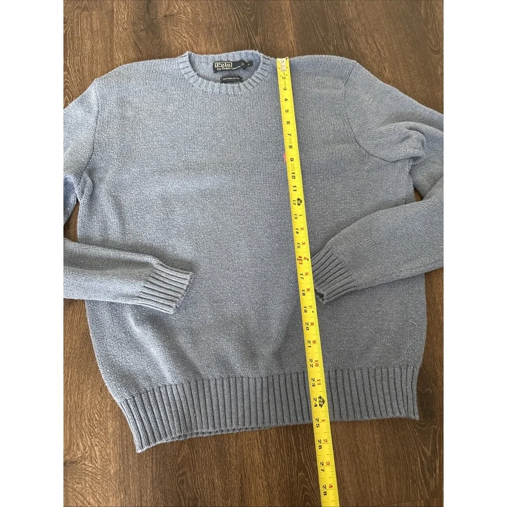 Vintage Polo Ralph Lauren Sweater Mens L Blue Chunky Knit Cotton Crew Pullover